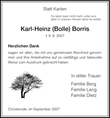 Todesanzeige von Karl-Heinz Borris von HNA
