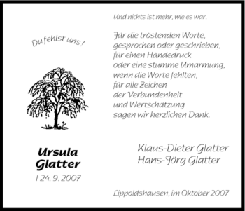 Todesanzeige von Ursula Glatter von HNA