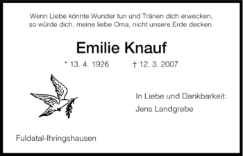 Todesanzeige von Emilie Knauf von HNA