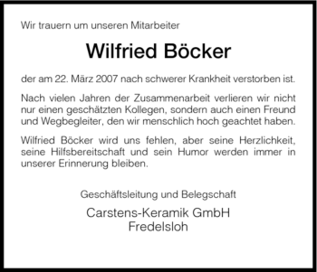 Todesanzeige von Wilfried Boecker von HNA