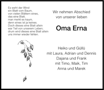 Todesanzeige von Oma Erna von HNA