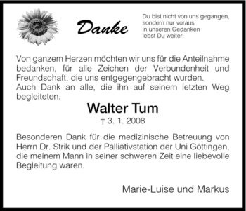 Todesanzeige von Walter Tum von HNA