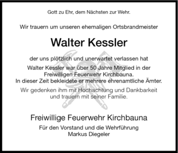 Todesanzeige von Walter Kessler von HNA