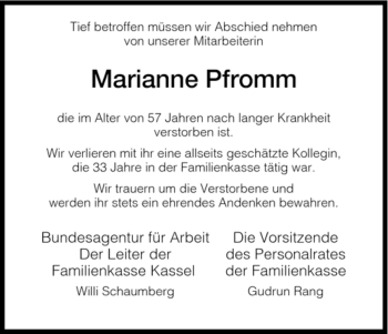 Todesanzeige von Marianne Pfromm von HNA