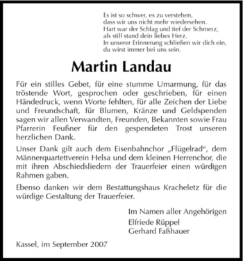 Todesanzeige von Martin Landau von HNA