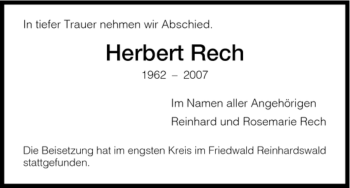 Todesanzeige von Herbert Rech von HNA