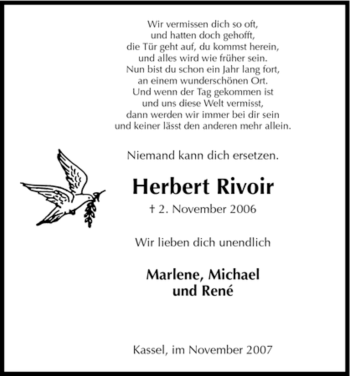 Todesanzeige von Herbert Rivoir von HNA