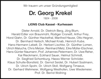 Todesanzeige von Georg Krekel von HNA