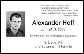 Todesanzeige von Alexander Hoff von HNA