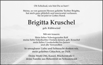 Todesanzeige von Brigitta Kruschel von HNA