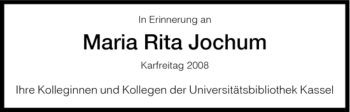 Todesanzeige von Maria Rita Jochum von HNA