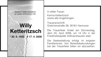 Todesanzeige von Willy Ketteritzsch von HNA