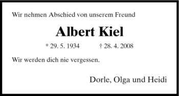 Todesanzeige von Albert Kiel von HNA