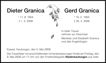 Todesanzeige von Dieter/Gerd Granica von HNA