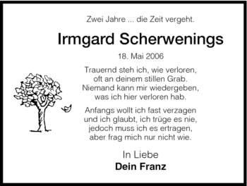 Todesanzeige von Irmgard Scherwenings von HNA