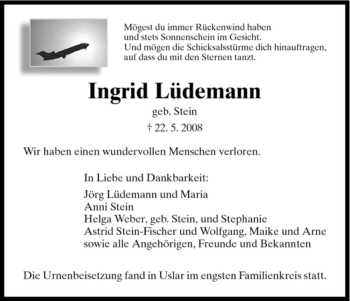 Todesanzeige von Ingrid Lüdemann von HNA