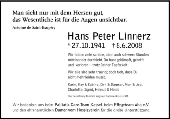 Todesanzeige von Hans-Peter Linnerz von HNA