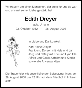 Todesanzeige von Edith Dreyer von HNA