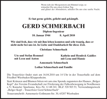 Todesanzeige von Gerd Schmerbach von HNA