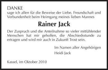 Todesanzeige von Rainer Jack von HNA