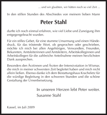 Todesanzeige von Peter Stahl von HNA