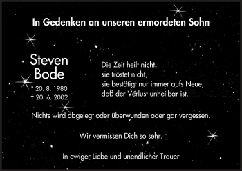 Todesanzeige von Steven Bode von HNA