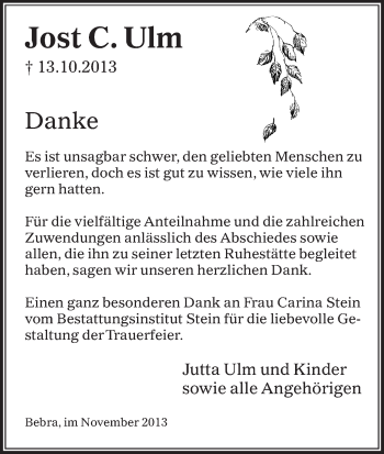 Todesanzeige von Jost Ulm von etm