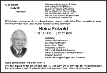 Todesanzeige von Heinz Pätzold von HNA