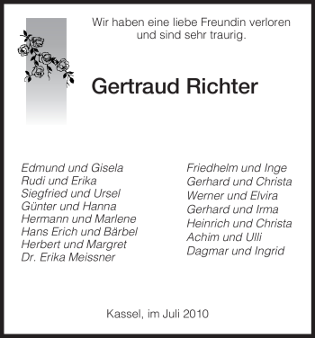 Todesanzeige von Gertraud Richter von HNA