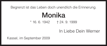 Todesanzeige von Monika Unbekannt von HNA