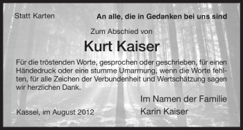 Todesanzeige von Kurt Kaiser von HNA