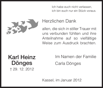 Todesanzeige von Karl Heinz Dönges von HNA