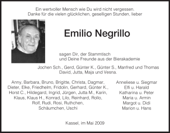 Todesanzeige von Emilio Negrillo von HNA