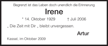 Todesanzeige von Irene Unbekannt von HNA