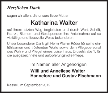 Todesanzeige von Katharina Walter von HNA