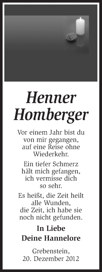 Todesanzeige von Henner Homberger von HNA