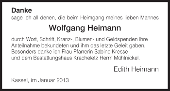 Todesanzeige von Wolfgang Heimann von HNA