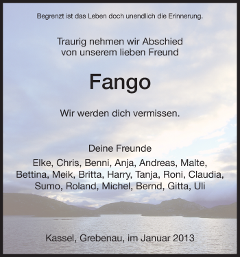 Todesanzeige von Fango  von HNA