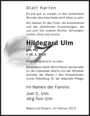 Todesanzeige von Hildegard Ulm von HNA