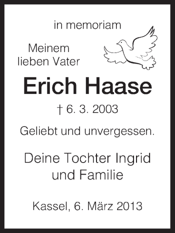 Todesanzeige von Erich Haase von HNA