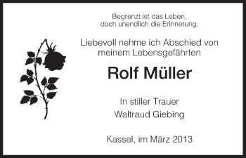 Todesanzeige von Rolf Müller von HNA