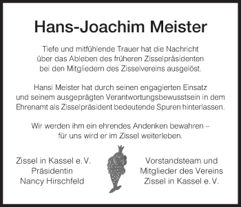 Todesanzeige von Hans-Joachim Meister von HNA