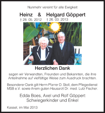 Todesanzeige von Heinz und Helgard Göppert von HNA