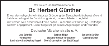 Todesanzeige von Herbert Günther von HNA