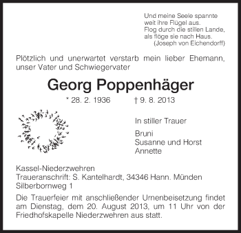Todesanzeige von Georg Poppenhäger von HNA