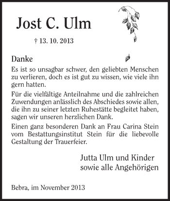 Todesanzeige von Jost Ulm von HNA