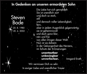 Todesanzeige von Steven Bode von HNA