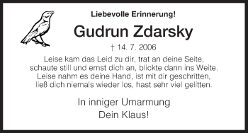 Todesanzeige von Gudrun Zdarsky von HNA