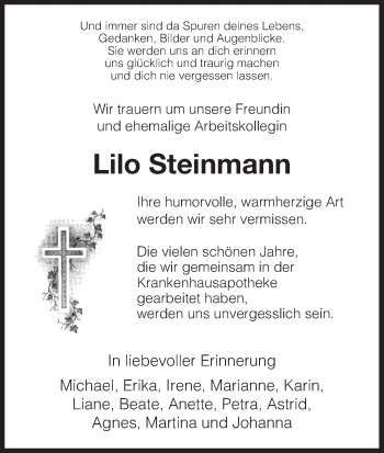 Todesanzeige von Lilo Steinmann von HNA