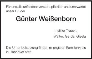 Todesanzeige von Günter Weißenborn von HNA